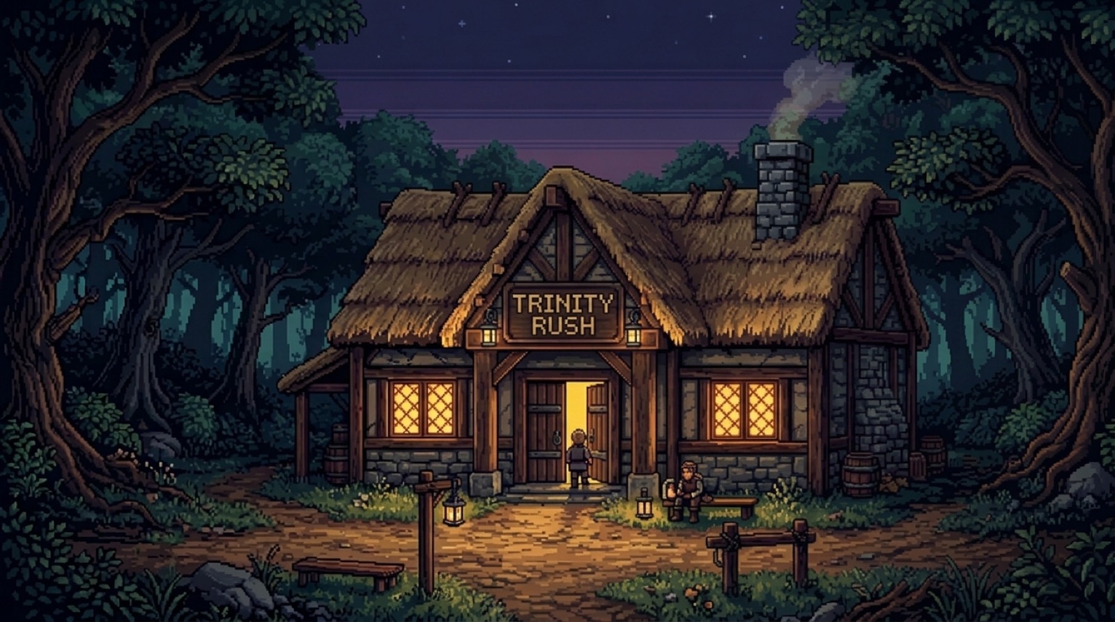 Trinity Rush tavern at night